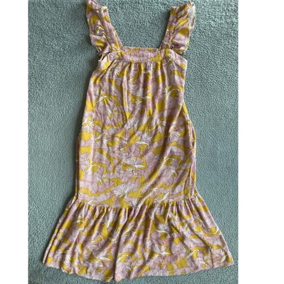 Knox Rose Midi Dress XS Floral Tank Ruffle Flare Square Neck Pink Boho Beach - Picture 1 of 12